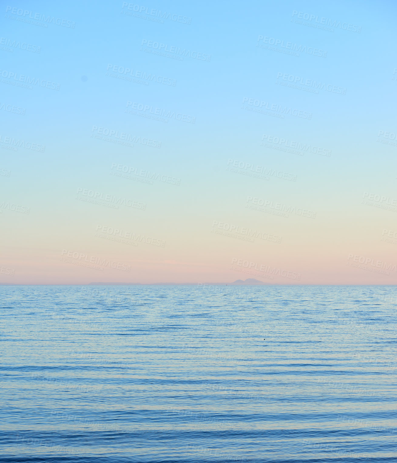 Buy stock photo Blue water, tropical sea and Hawaii with clear sky in summer in nature on holiday. Natural background, sunshine and sunrise at the ocean and beach of Oahu outdoor with calm waves and mockup space