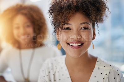 Buy stock photo Portrait, business woman and team of women in office for collaboration, vision and planning startup success. Black woman, business people and face of worker with colleague for teamwork, plan and idea