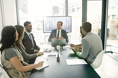 Buy stock photo Team, business meeting and laptop for brainstorming in company as consultant in accounting firm or bank in workshop or office. Group, people and tech in collaboration for growth or career in finance