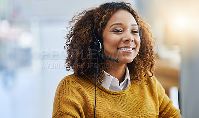 Buy stock photo Virtual assistant, crm or friendly woman in call center consulting, speaking or talking at customer services. Contact us, happy smile or sales consultant in telemarketing or telecom company help desk