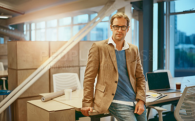 Buy stock photo Cropped portrait of a handsome male designer standing in his office