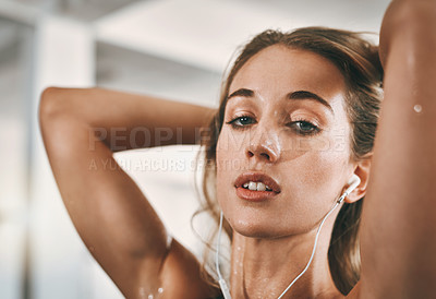 Buy stock photo Closeup shot of a young woman posing after her workout