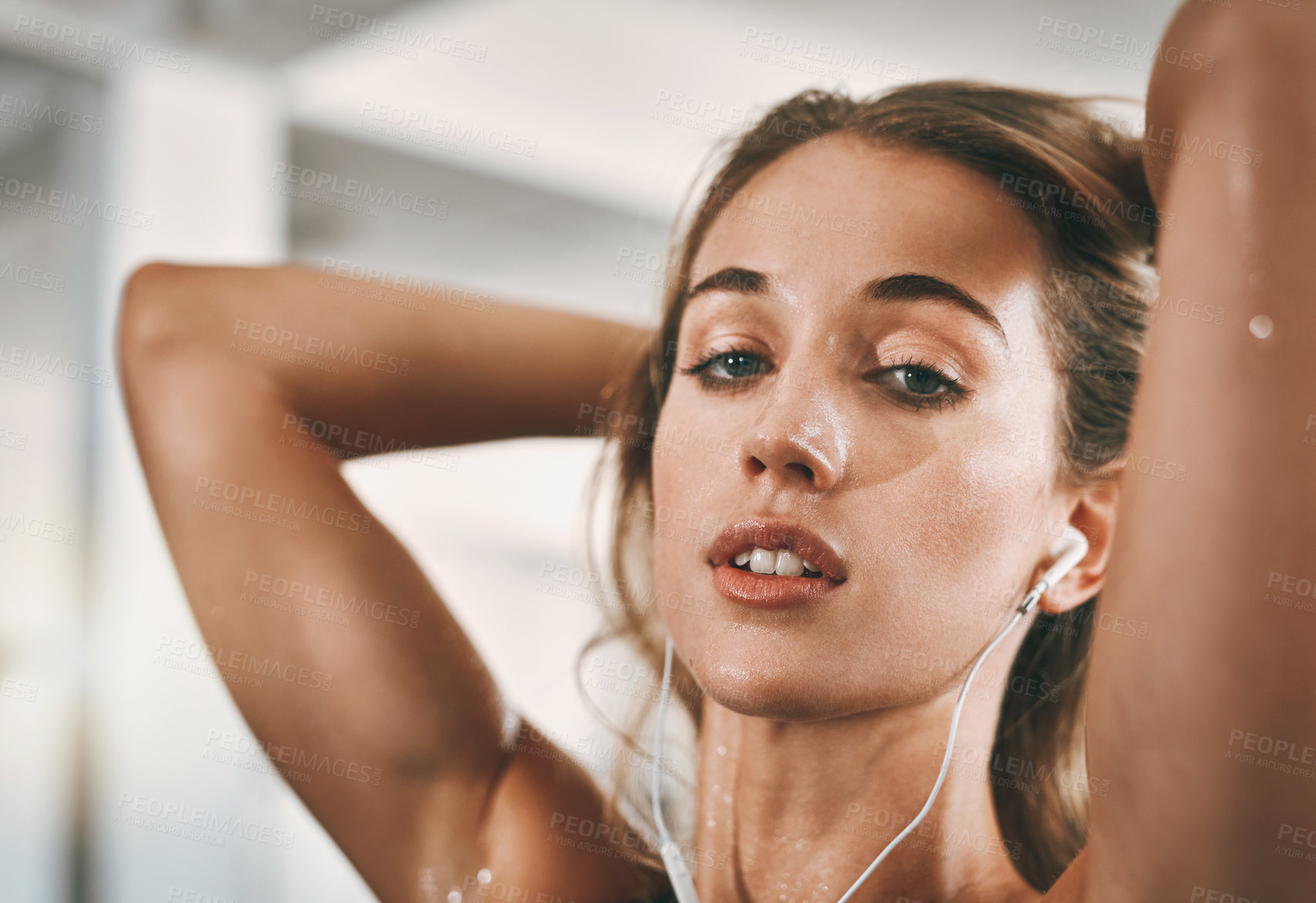 Buy stock photo Closeup shot of a young woman posing after her workout