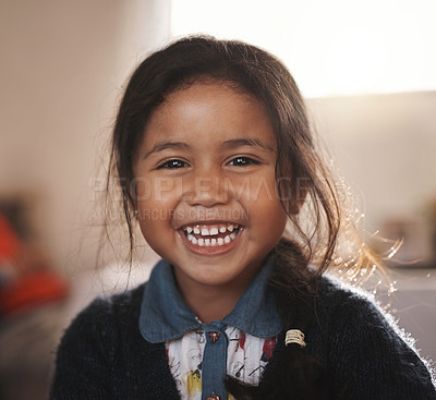 Buy stock photo Portrait of an adorable little girl at home