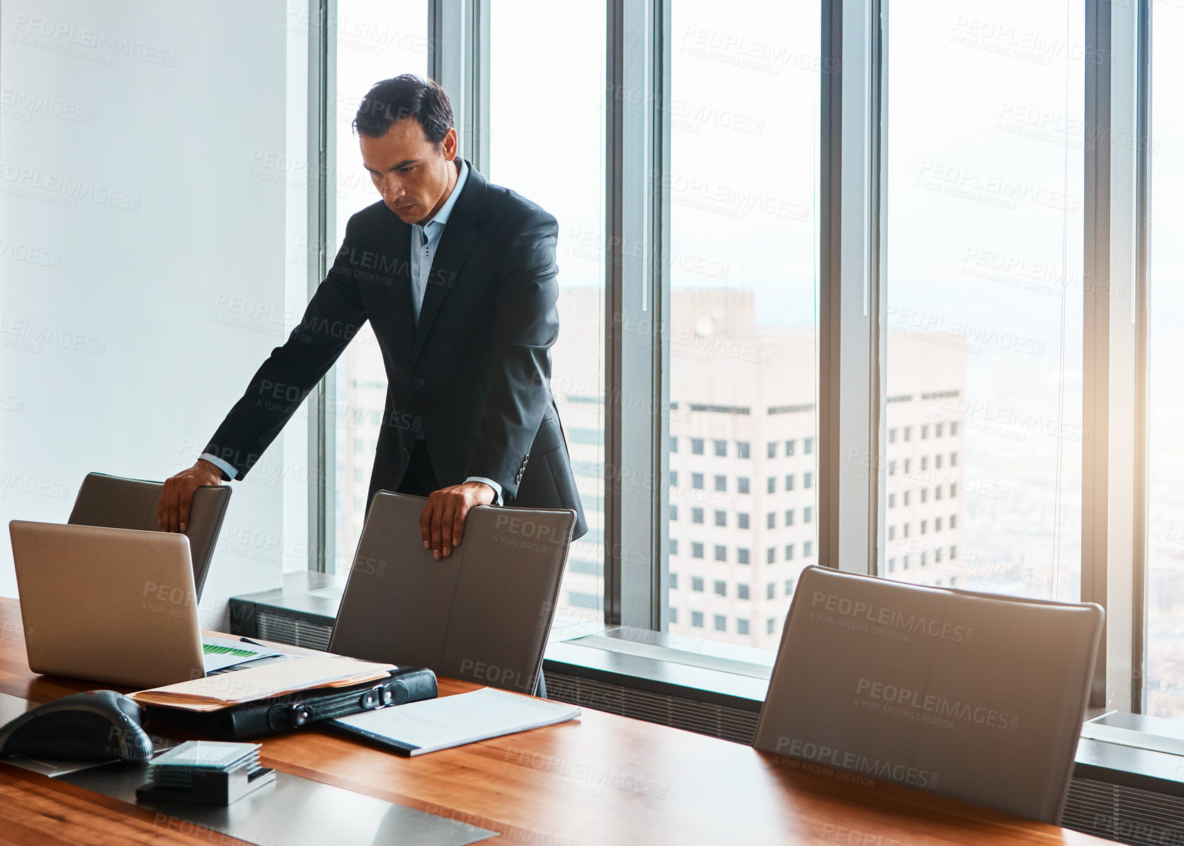 Buy stock photo Shot of mature businessmen working in a corporate office