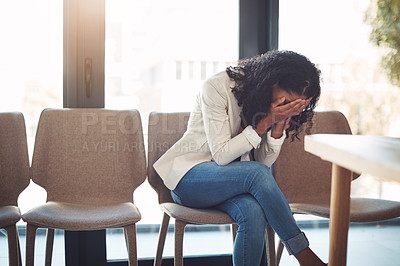 Buy stock photo Shot of a businesswoman in dismay in the office