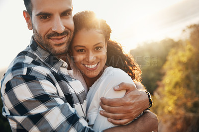 Buy stock photo Cropped shot of a loving couple  spending the day on the beach