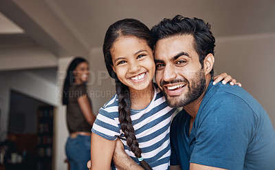 Buy stock photo Shot of a happy father and daughter spending some quality time together at home