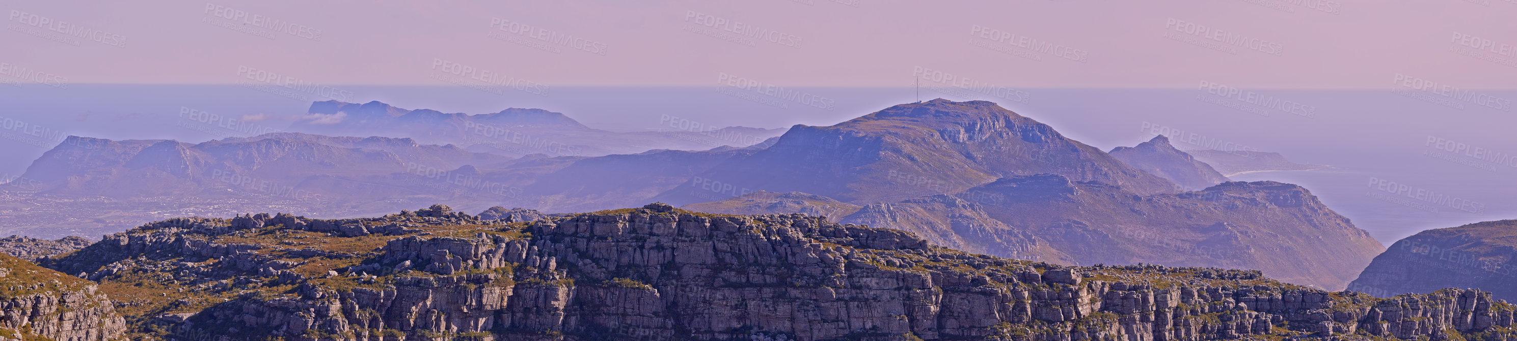 Buy stock photo The wilderness of a mountain, managed by Cape Nature Conservation, is a wonderfully rugged mountain. Scenic landscape view of beautiful mountains and hills on the countryside for tourism and travel