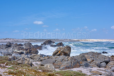 Buy stock photo Rocky coast of Western Cape, South Africa.