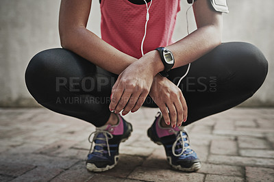 Buy stock photo Shot of a young person working out in and around the city