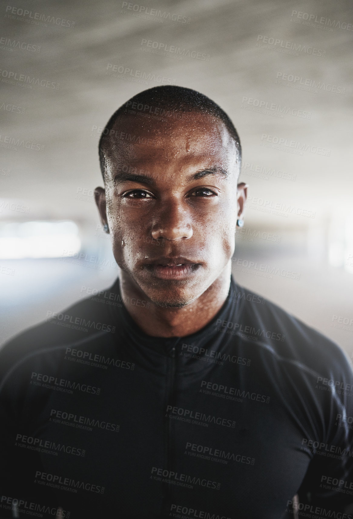 Buy stock photo Shot of a young person working out in and around the city