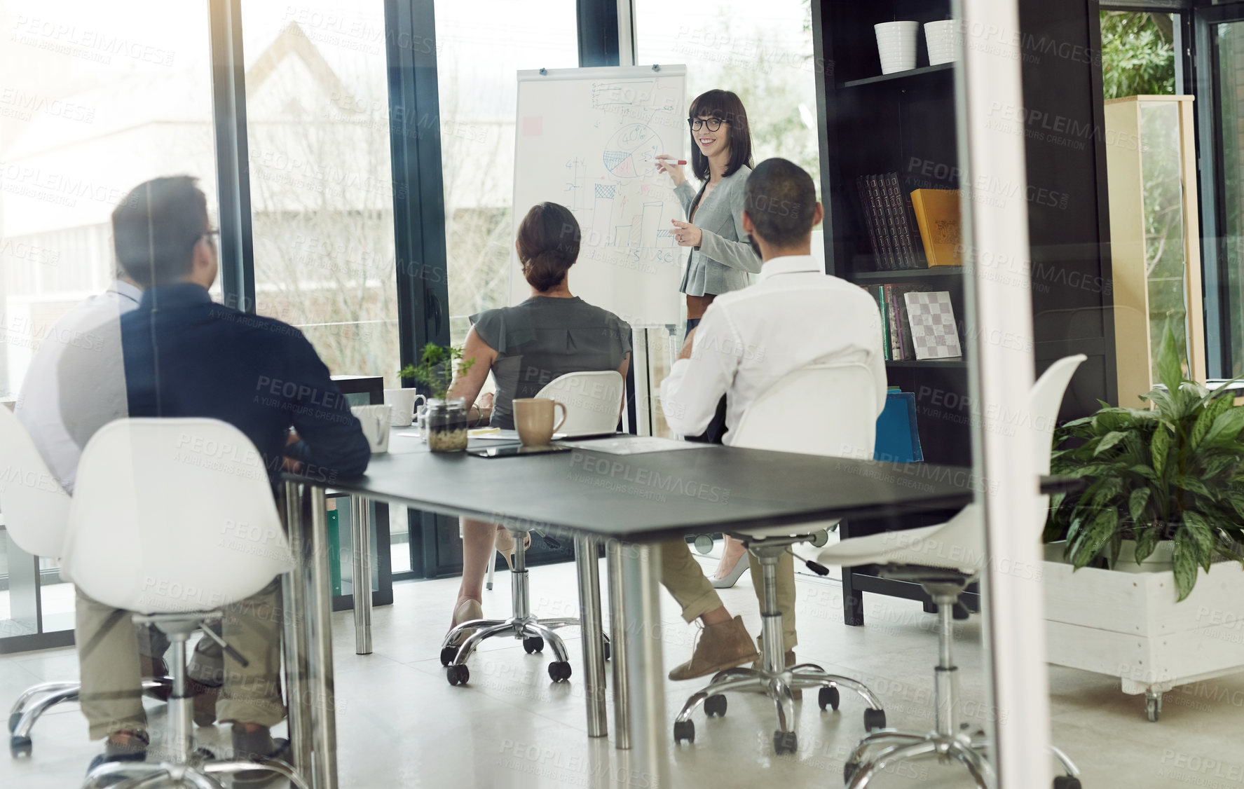 Buy stock photo Collaboration, planning and business team in office brainstorming for a corporate project. Teamwork, diversity and professional employees working and doing research for report in workplace boardroom.