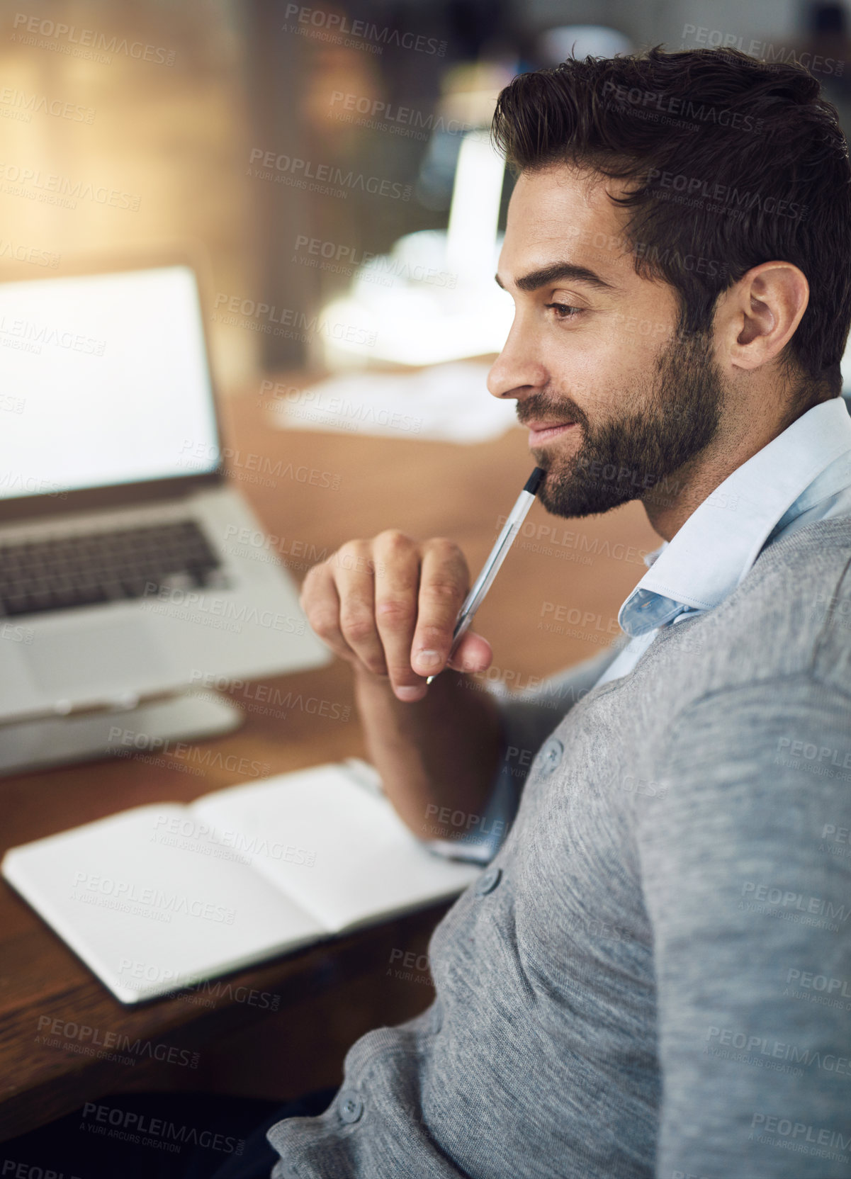 Buy stock photo Cropped shot of a businessman working in his office