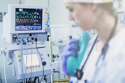 Buy stock photo Shot of monitoring equipment in an operating room