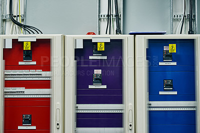 Buy stock photo Shot of electrical towers in a data center