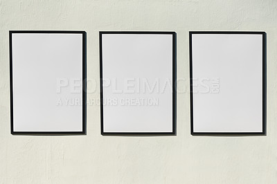 Buy stock photo Blank sign, poster frame and paper with mockup space for advertising, information or marketing. Commercial, empty and offer with announcement for branding, logo and message, news or design on placard