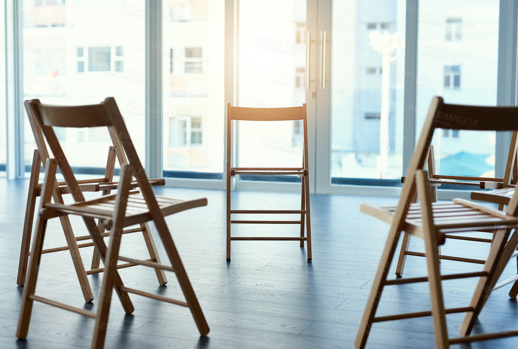Buy stock photo Shot of chairs in an empty room with no people inside