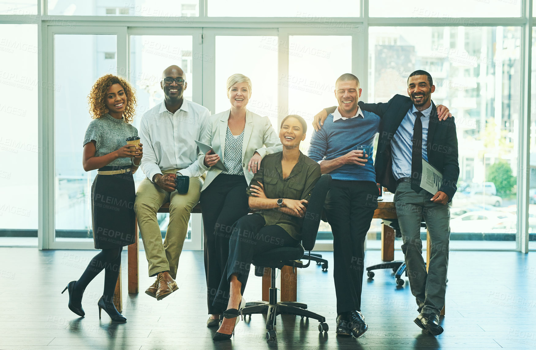 Buy stock photo Teamwork, diversity and portrait of business people in office for support, community and happy. Smile, collaboration and solidarity with group of employees for mission, commitment and mindset