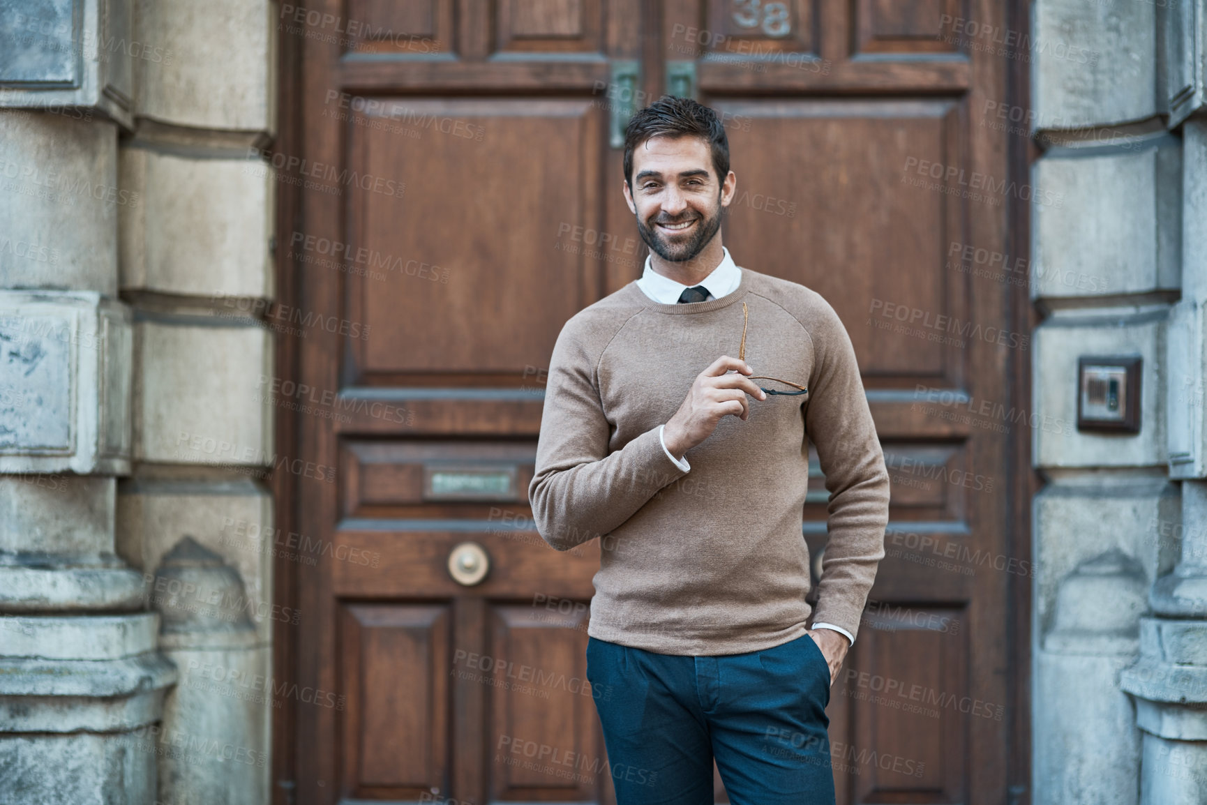 Buy stock photo Cropped portrait of a handsome businessman about town