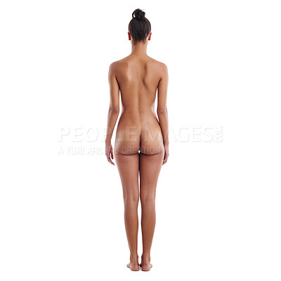 Buy stock photo Studio shot of a beautiful young woman posing nude against a white background