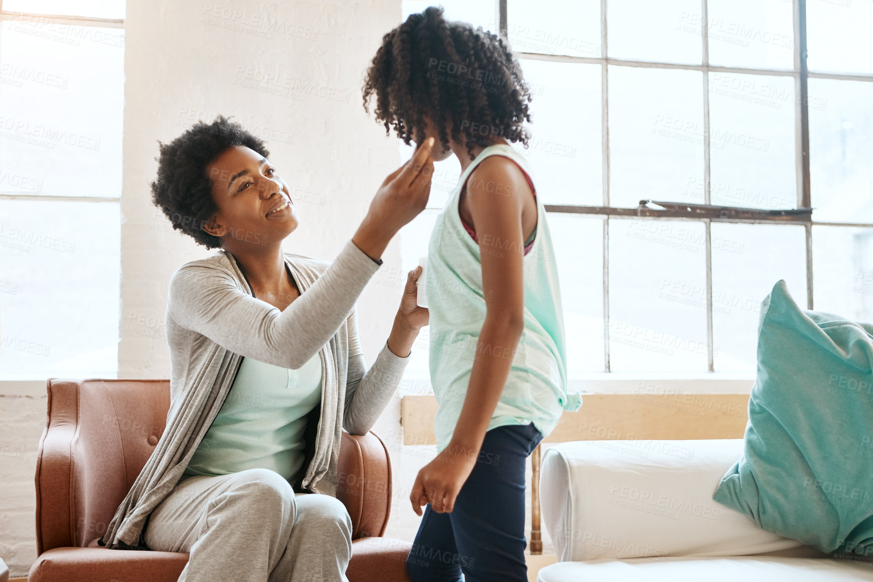 Buy stock photo Shot of a mother and daughter at home