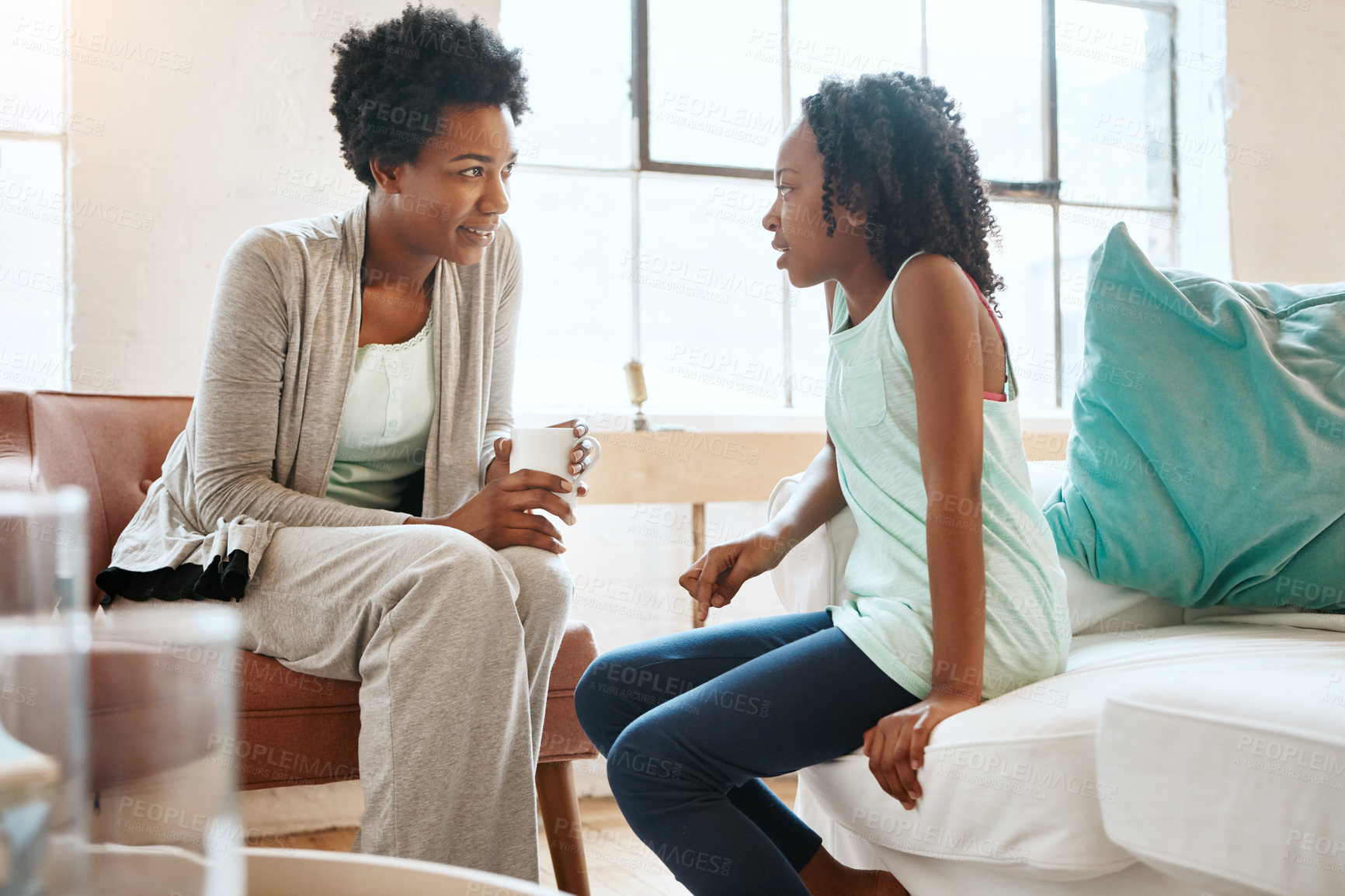 Buy stock photo Shot of a mother and daughter at home