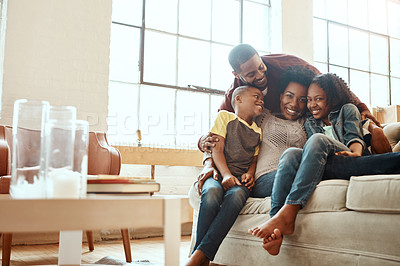 Buy stock photo Shot of a family having fun indoors 