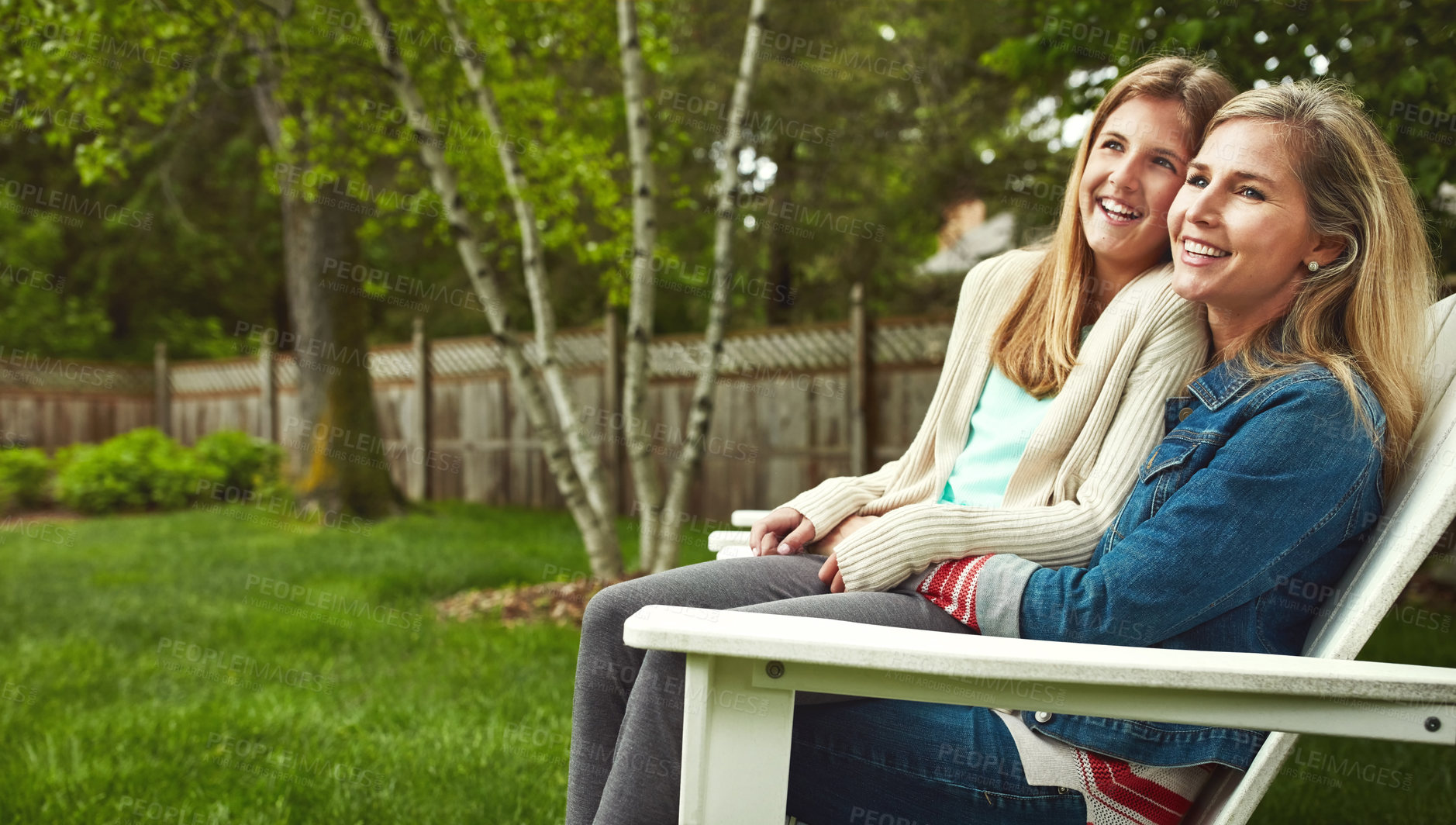 Buy stock photo A happy mother and daughter spending time together outdoors