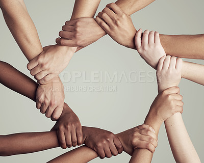Buy stock photo Cropped shot of unrecognizable businesspeople coming together as a team