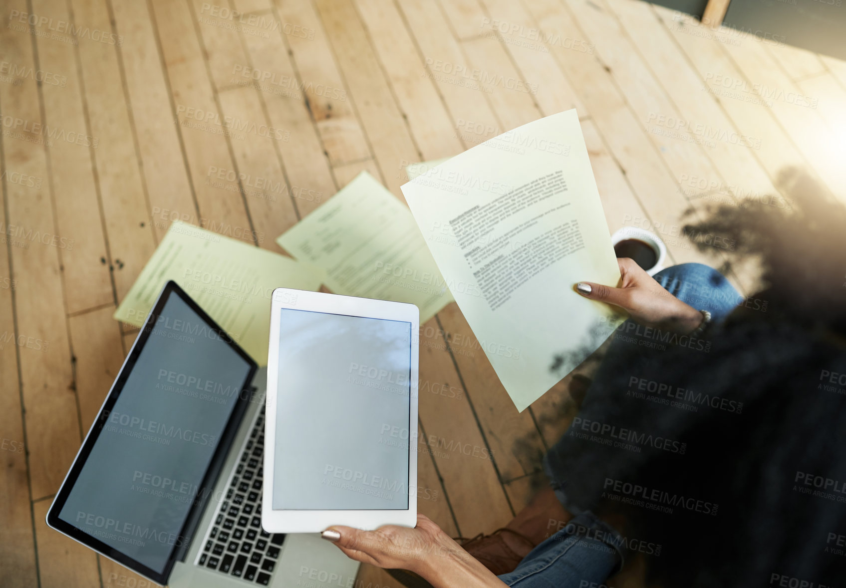 Buy stock photo High angle shot of an unrecognizable female deisigner working in her office