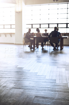 Buy stock photo Teamwork, strategy and planning with business people in meeting for project management, idea and brainstorming. Discussion, commitment and partnership with group of employees for review and startup