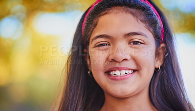 Buy stock photo Portrait of an adorable young girl outside