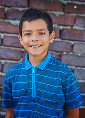 Buy stock photo Portrait of an adorable young boy outside