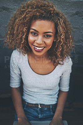 Buy stock photo Portrait of a beautiful young woman outside