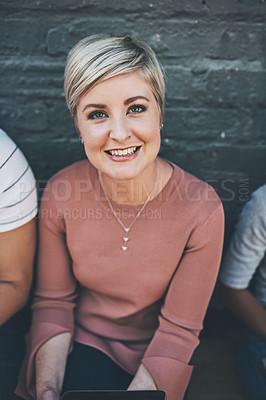 Buy stock photo Portrait of a beautiful young woman outside