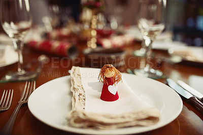 Buy stock photo Closeup shot of a place setting on a table during Christmas