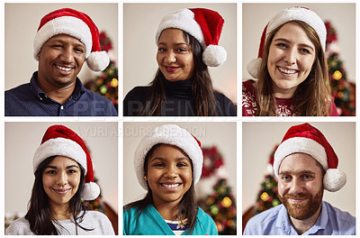 Buy stock photo Composite shot of a group of people wearing Christmas hats
