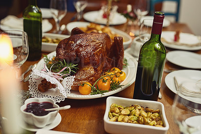 Buy stock photo Closeup shot of a feast on a table during Christmas