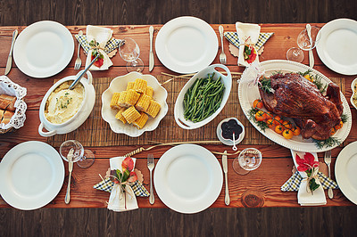 Buy stock photo High angle shot of a dining table with a text overlay