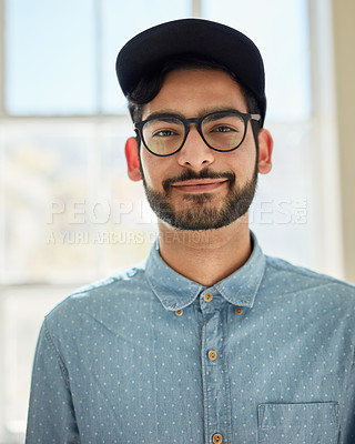 Buy stock photo Portrait of a confident young man standing indoors