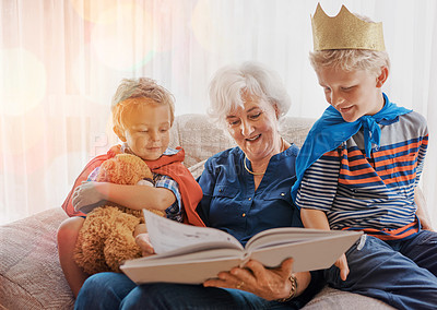 Buy stock photo Shot of a senior woman spending time wither her grandsons