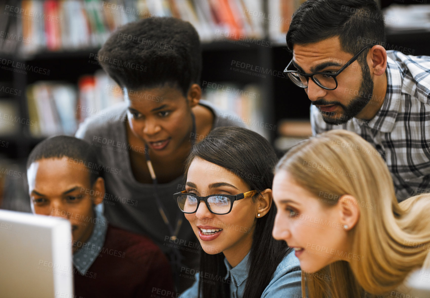 Buy stock photo Cropped shot of university students working together on campus