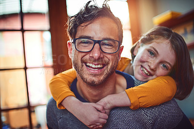 Buy stock photo Portrait of a father bonding with his little daughter at home