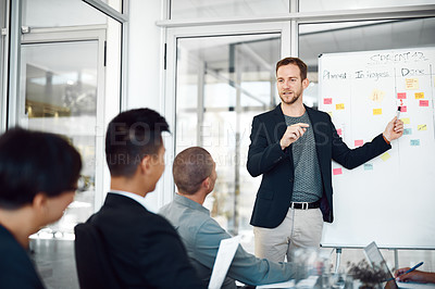 Buy stock photo Idea, coworkers with chart and planning in a business meeting of their modern workplace office together. Brainstorming or collaboration, teamwork or data review and colleagues in a workshop.