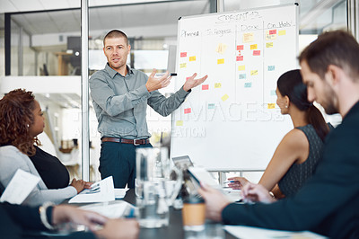 Buy stock photo Data review, colleagues with chart and planning in a business meeting of their modern workplace office together. Teamwork or collaboration, brainstorming or ideas and coworkers in a workshop