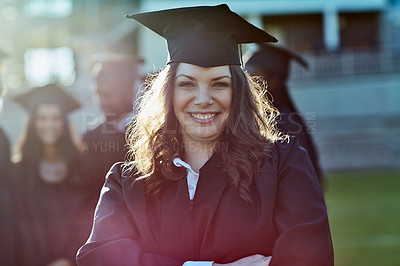 Buy stock photo Portrait of a young student on graduation day