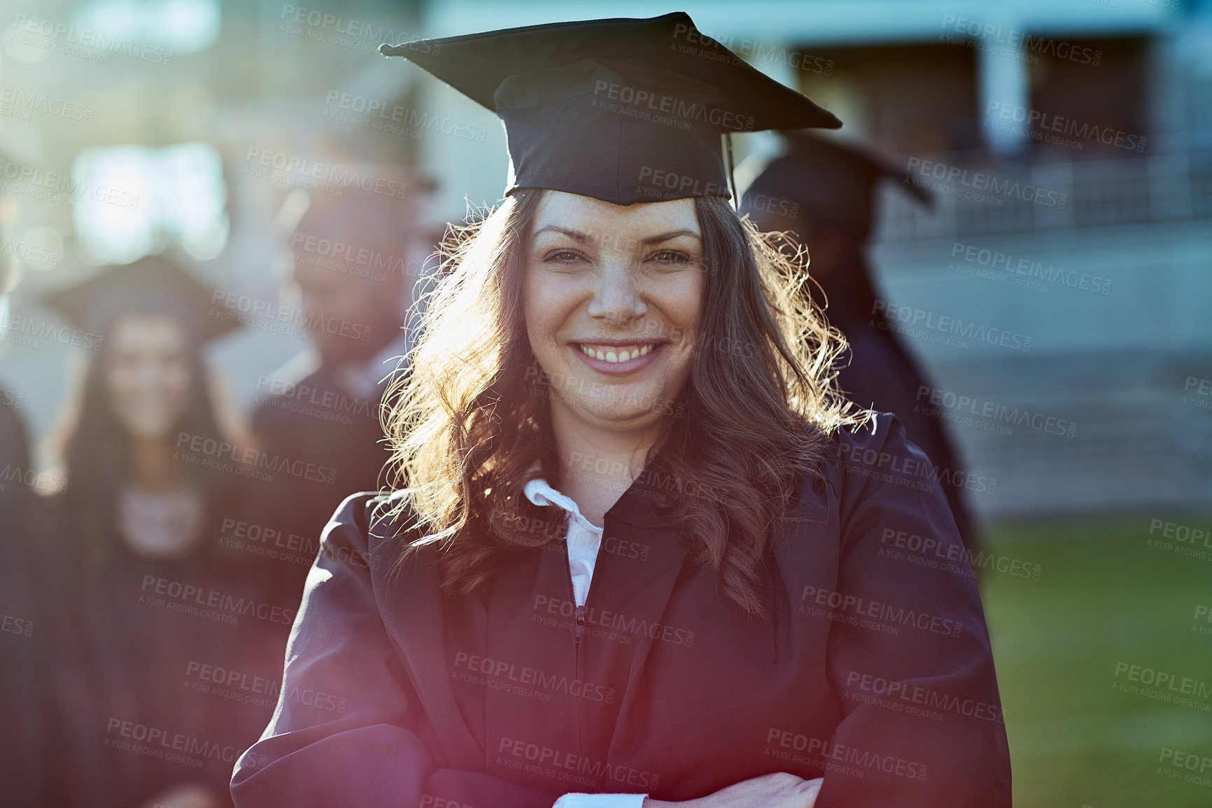 Buy stock photo Portrait of a young student on graduation day