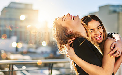 Buy stock photo Shot of young female friends spending the day outside