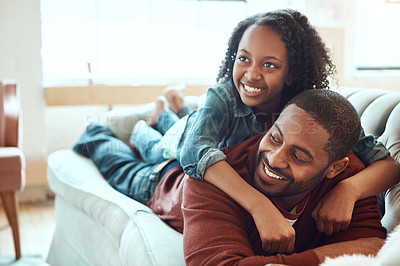 Buy stock photo Shot of a father and daughter at home